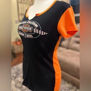 HARLEY DAVIDSON vintage ladies shirt black front orange back made in USA 🇺🇸